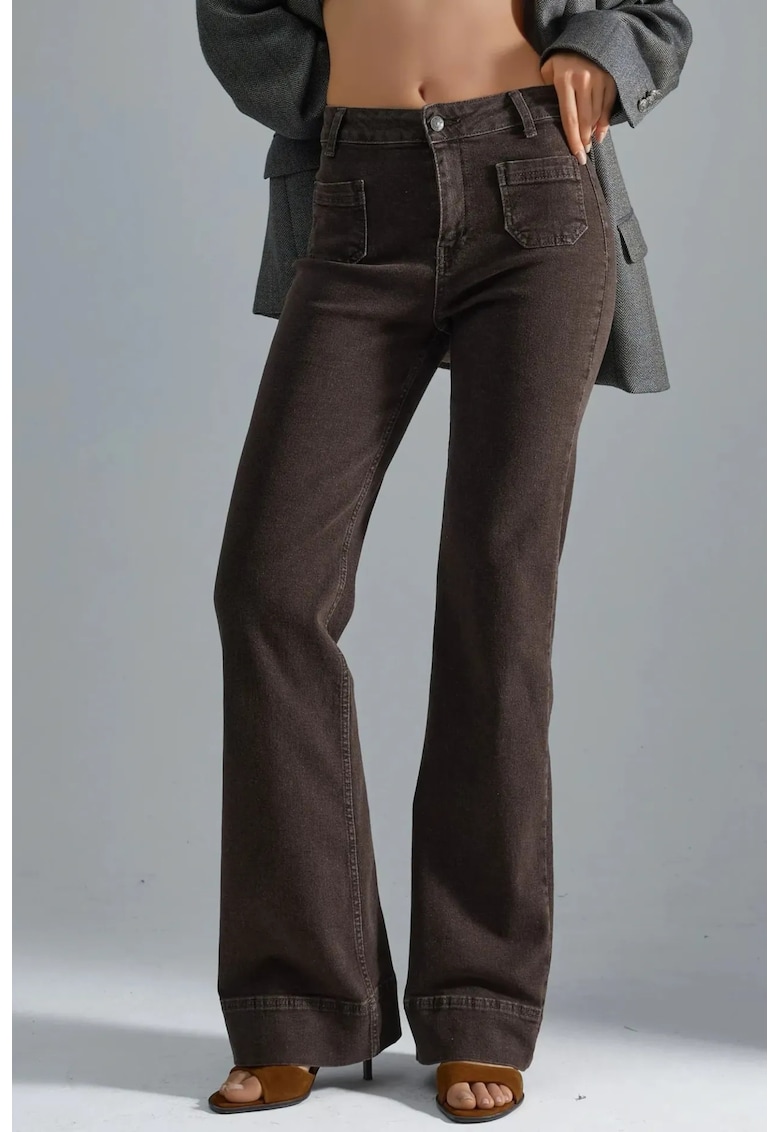 Blugi dama - High Waist Flare - talie inalta - picior larg - maro cafeniu - denim