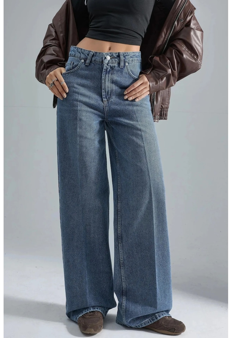 Blugi dama talie inalta - picior larg - albastru - denim