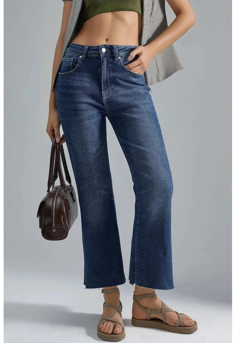 Blugi dama evazati - talie inalta - albastru - denim