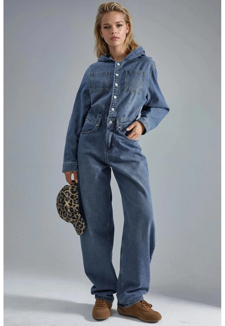 Salopeta dama - din denim cu gluga - albastru