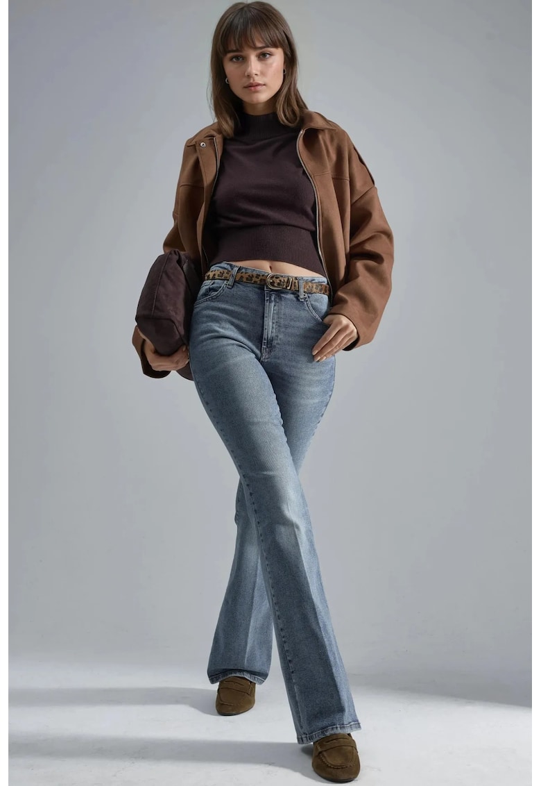 Blugi evazati cu talie inalta albastru deschis - denim -