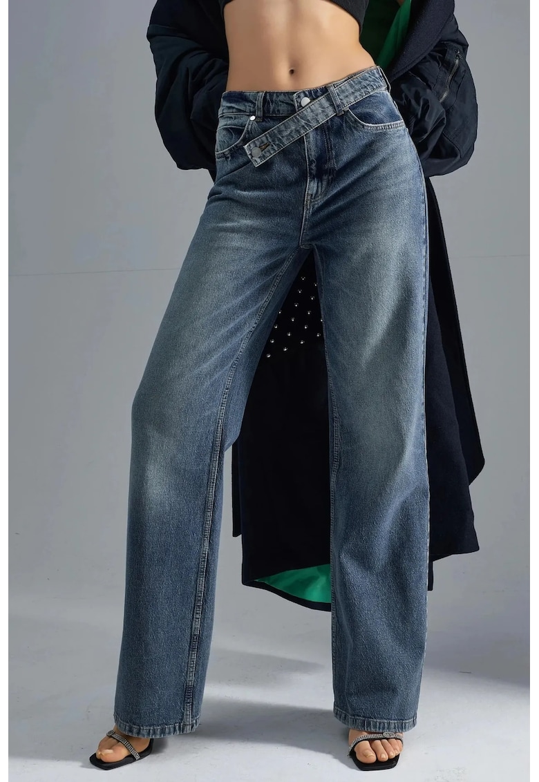 Blugi dama - talie inalta - picior larg - albastru - denim