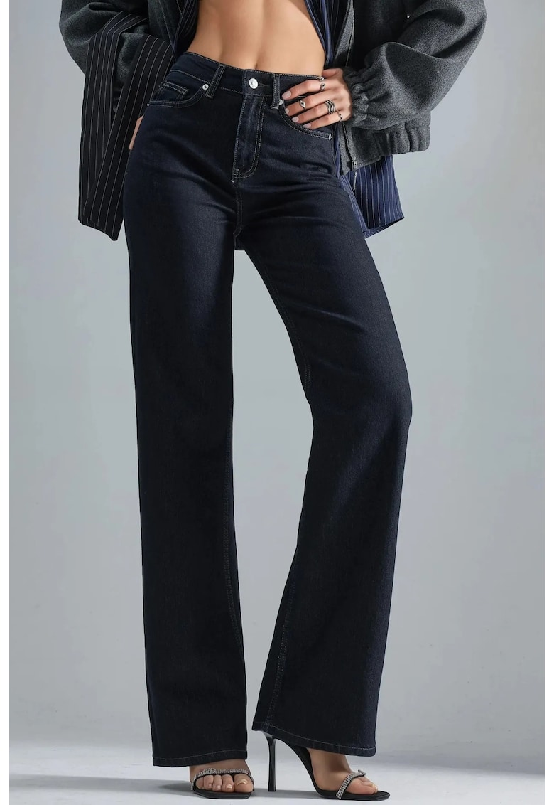 Blugi dama talie inalta - picior larg - albastru inchis - denim