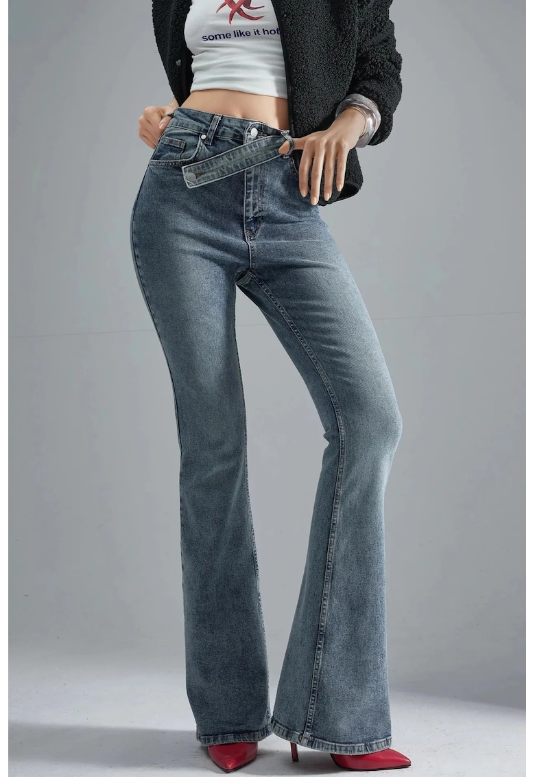 Blugi dama - evazati - talie inalta - albastru - denim