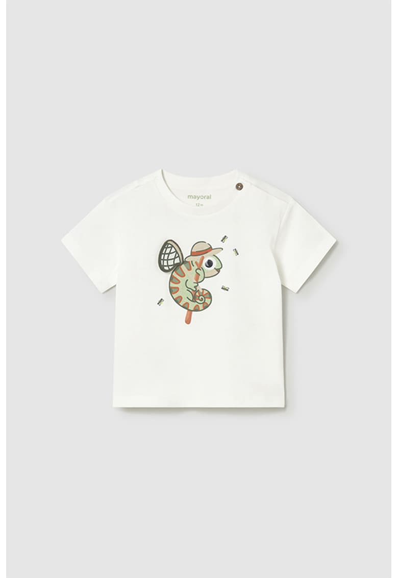 Tricou de bumbac cu model grafic - Alb/Portocaliu/Verde pal