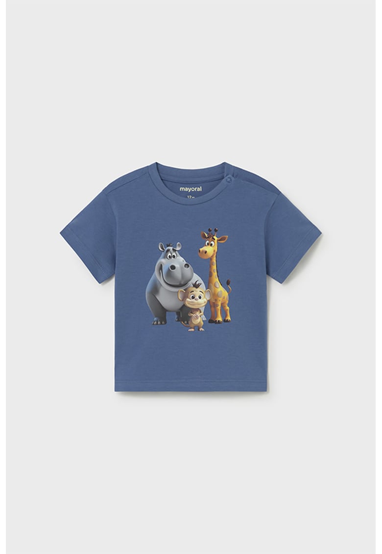 Tricou de bumbac cu imprimeu frontal - Gri/Albastru inchis/Galben sofran