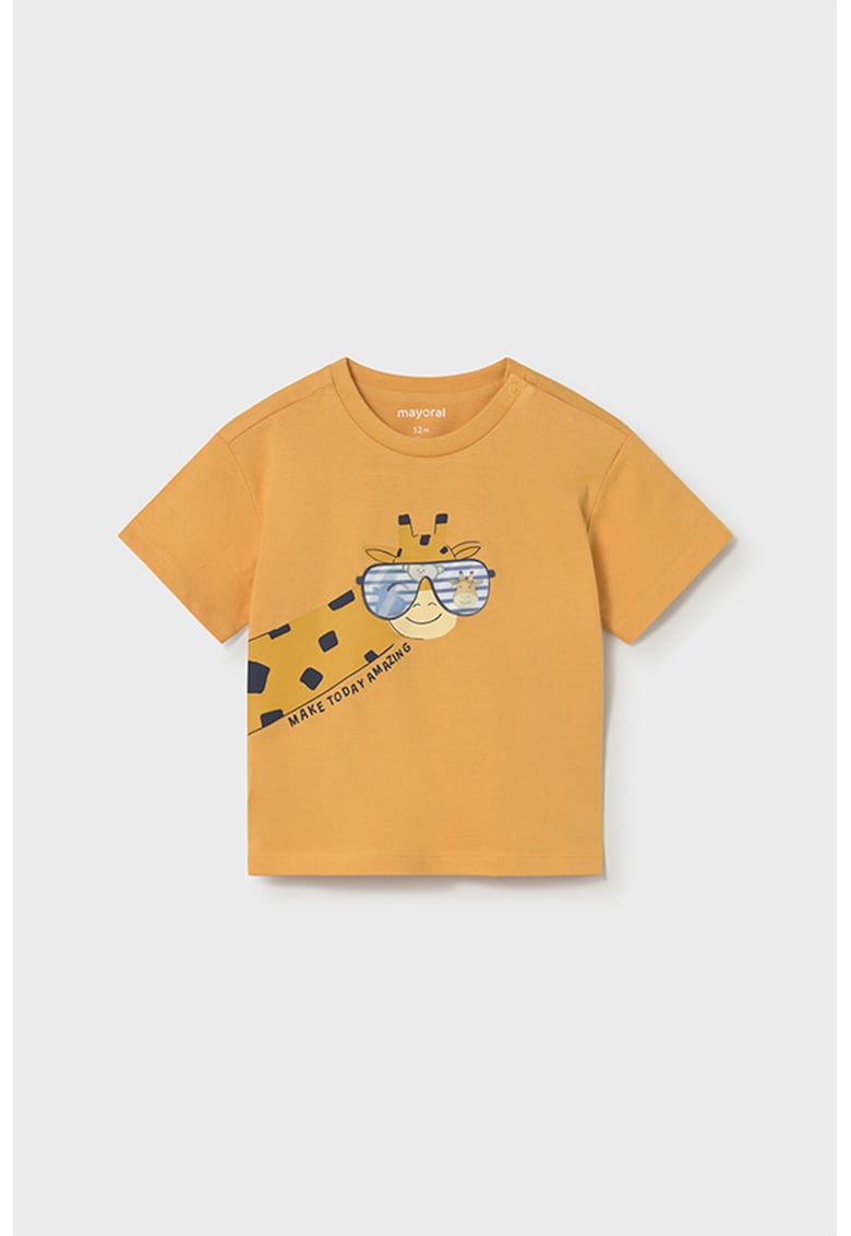 Tricou de bumbac cu imprimeu - Negru/Portocaliu/Albastru azur