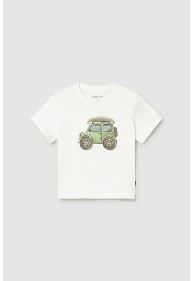 Tricou cu imprimeu Car - Alb/Maro taupe/Verde pal