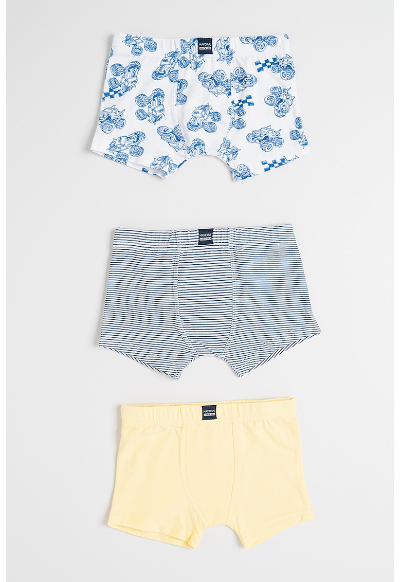 Set de boxeri din amestec de bumbac - 3 perechi - Alb/Galben/Albastru