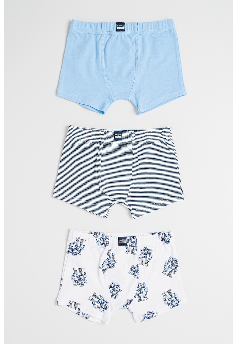 Set de boxeri din amestec de bumbac - 3 perechi - Albastru pastel/Alb optic