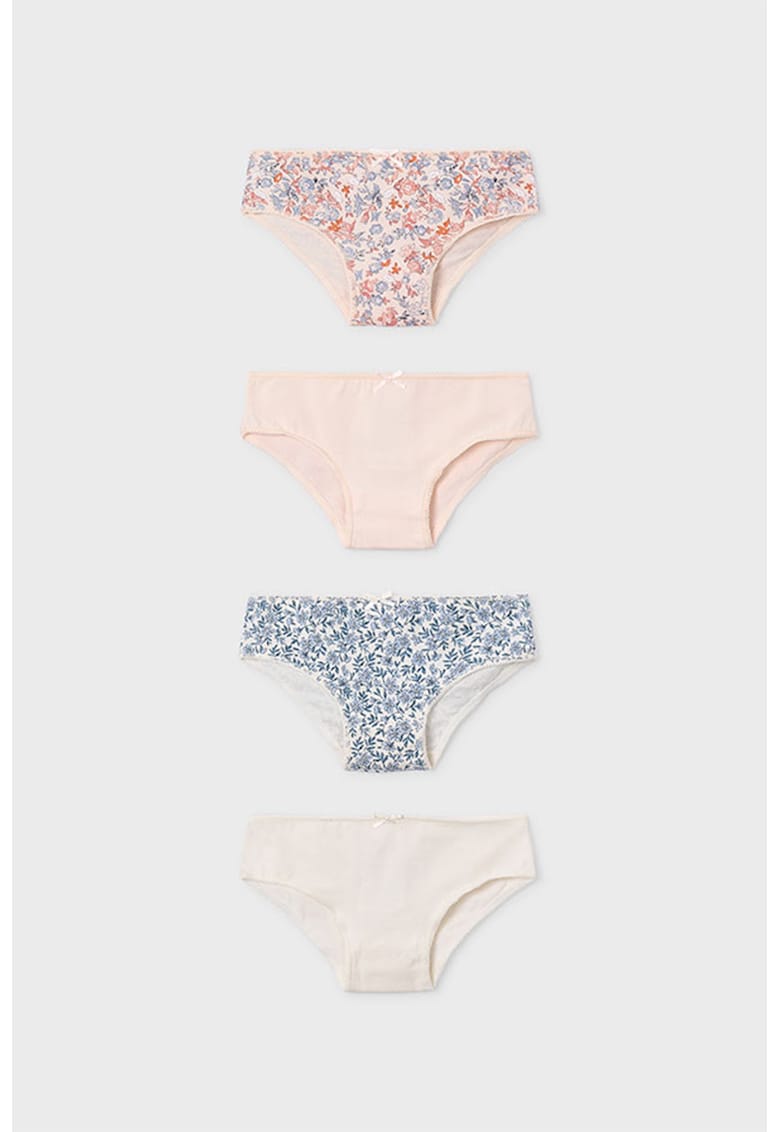Set de chiloti uni si cu model floral - 4 perechi - Roz somon/Piersica/Roz pal/Bleumarin