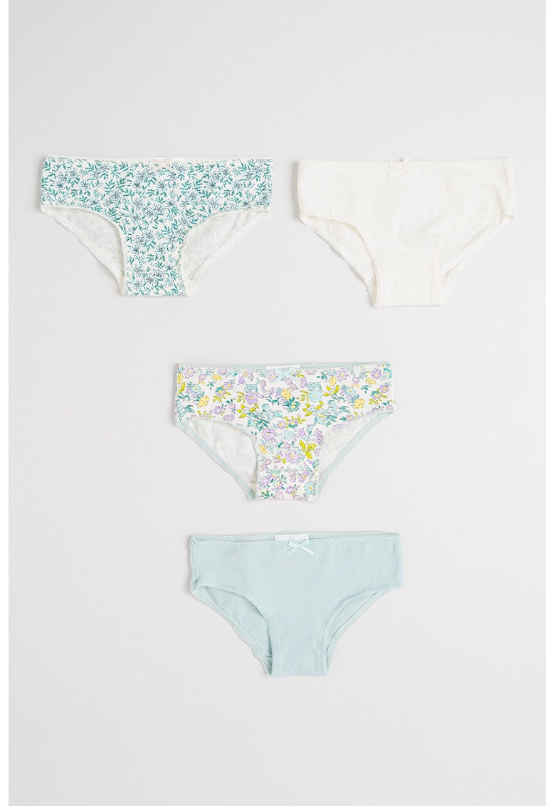 Set de chiloti cu captuseala din dantela si funda - 4 perechi - Galben pal/Verde pal