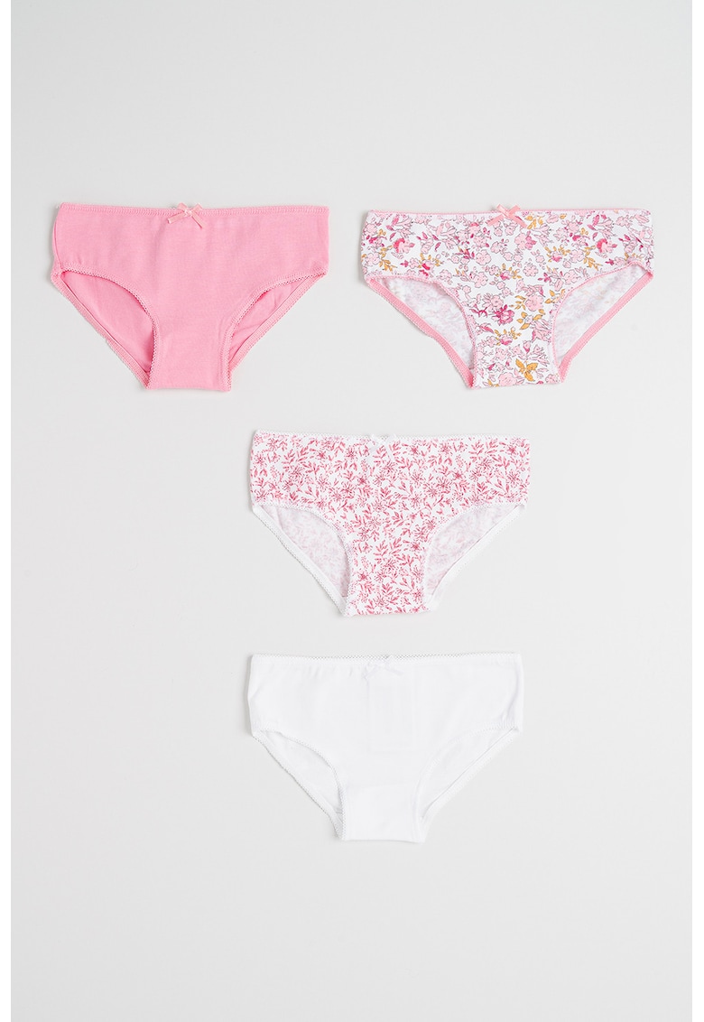Set de chiloti cu captuseala din dantela si funda - 4 perechi - Alb/Roz