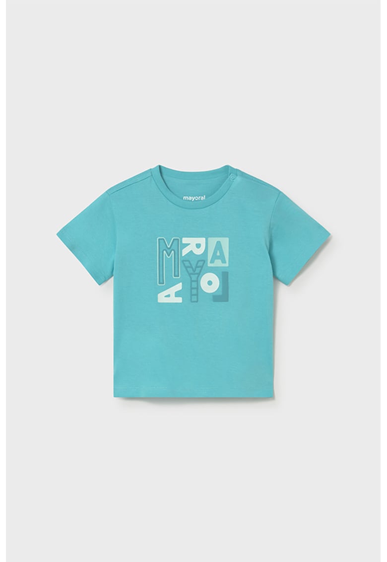Tricou de bumbac cu imprimeu text - Alb/Turcoaz