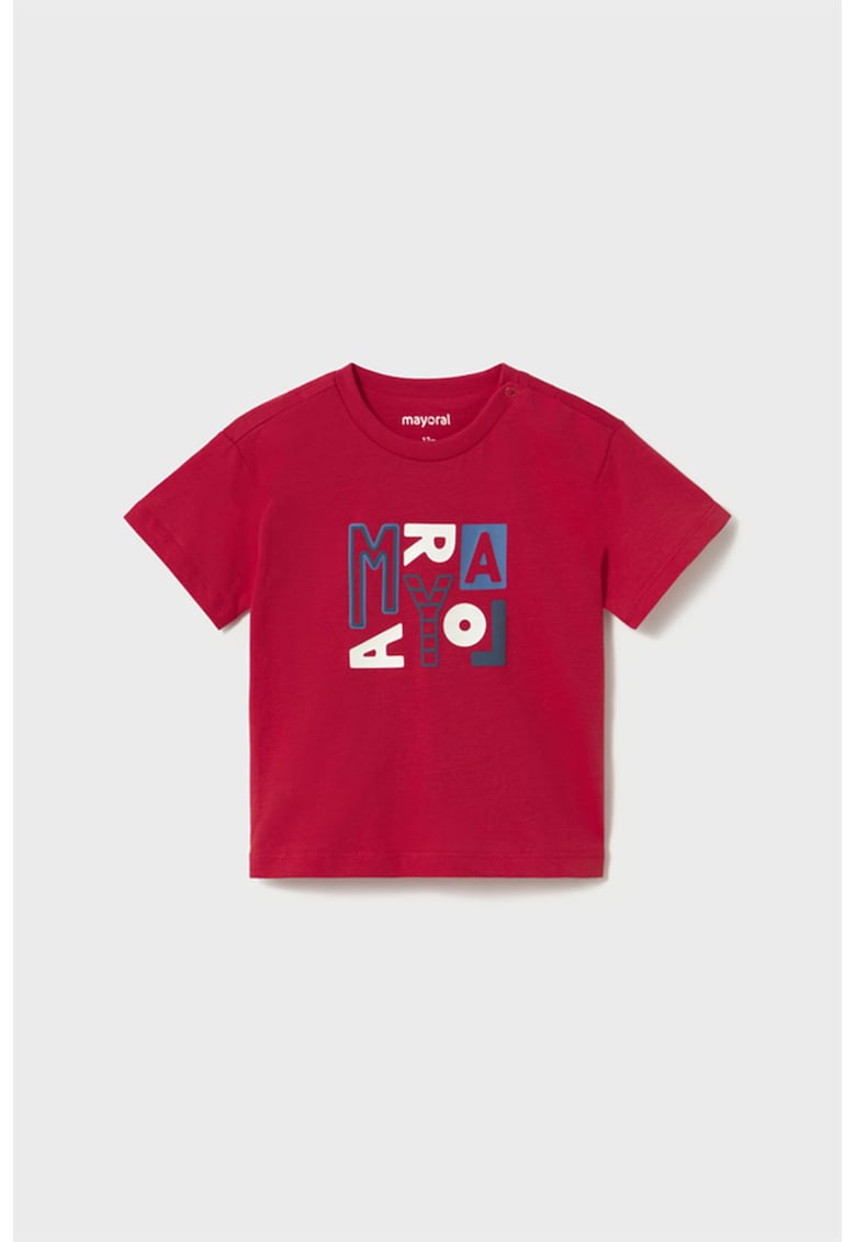 Tricou de bumbac cu imprimeu text - Rosu/Alb/Albastru prafuit