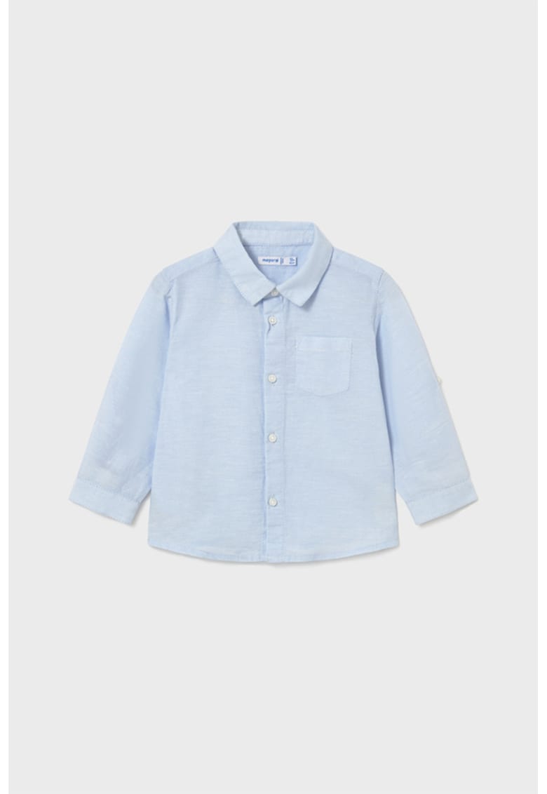 Camasa de bumbac si in cu buzunar pe piept - Albastru pastel/Albastru