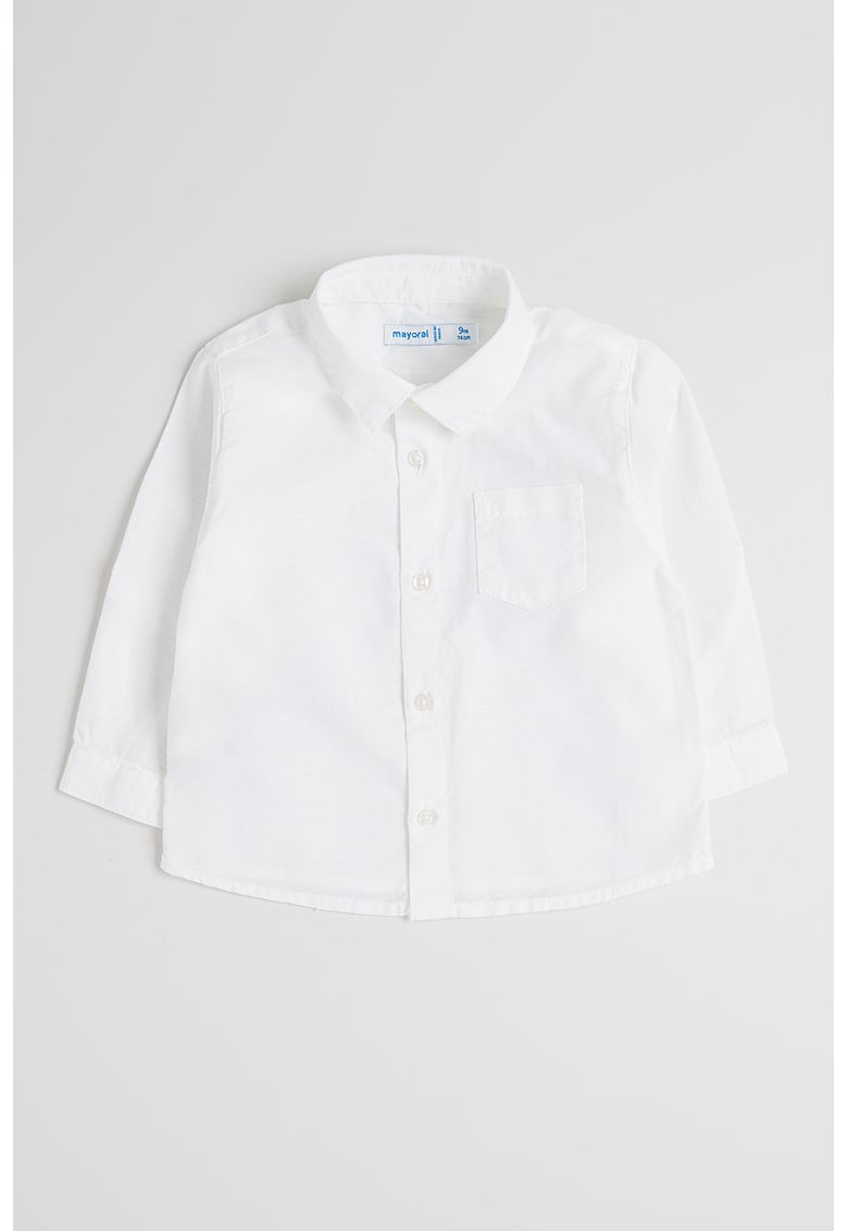 Camasa de bumbac si in cu buzunar pe piept - Alb optic