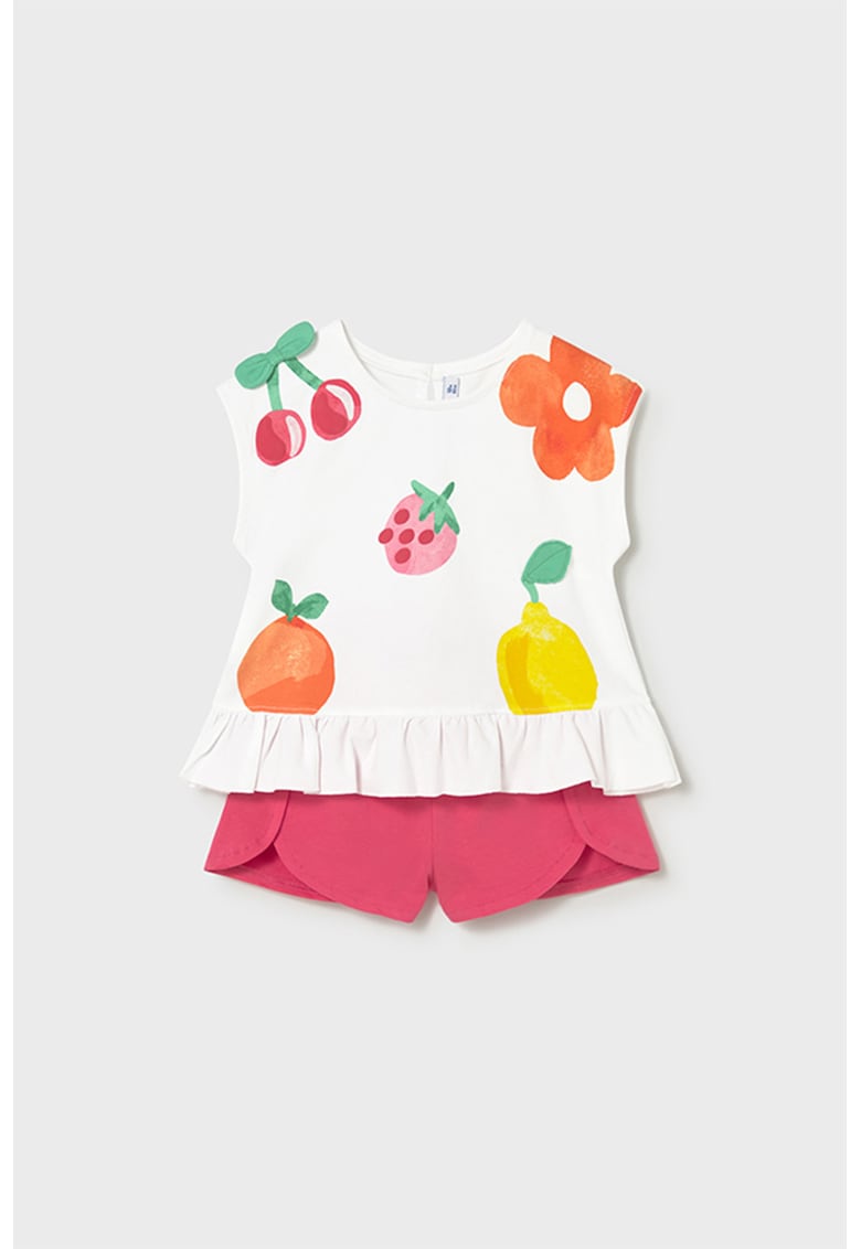 Set de top de bumbac si pantaloni scurti - Alb/Galben/Portocaliu/Roz