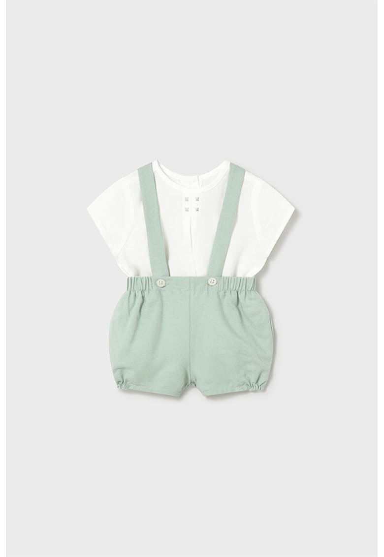 Set de salopeta si tricou - Verde pal/Alb murdar