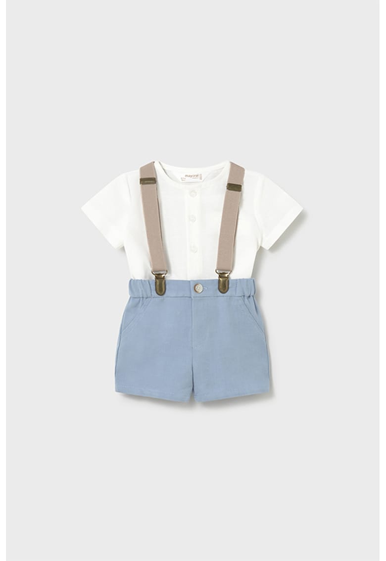 Set de pantaloni scurti din amestec de in si tricou - Alb/Albastru lavanda