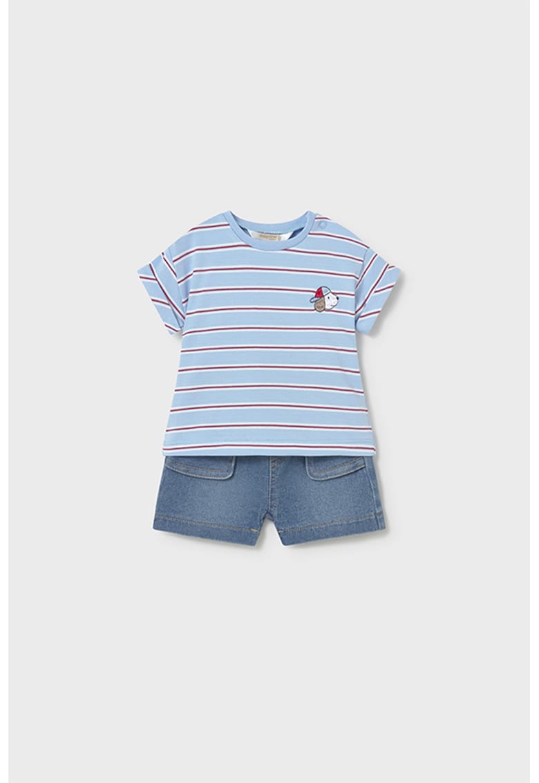 Set de blugi scurti si tricou - Rosu/Albastru prafuit/Albastru deschis