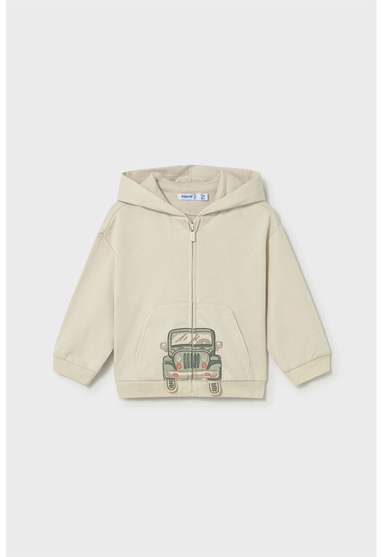 Hanorac din amestec de bumbac cu fermoar - Bej/Verde sparanghel