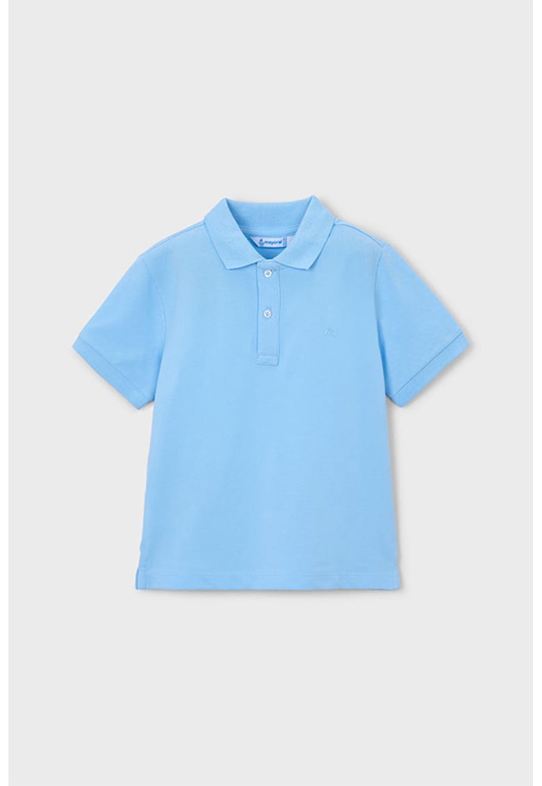Tricou polo din material pique cu fenta cu nasturi - Albastru pastel/Albastru lavanda