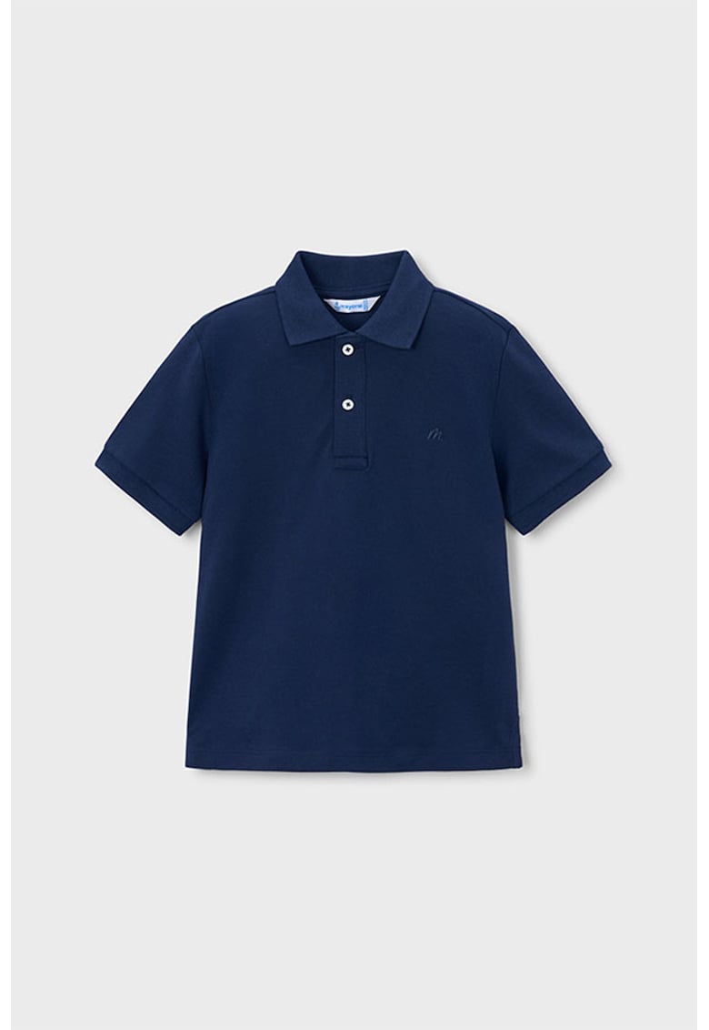 Tricou polo din material pique cu fenta cu nasturi - Albastru ultramarin
