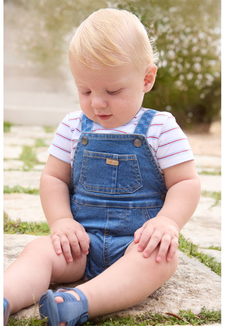 Set de salopeta din denim si tricou cu dungi - 2 piese - Rosu/Alb/Albastru prafuit