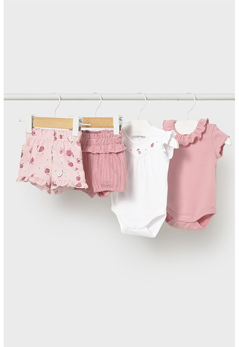 Set de imbracaminte din amestec de bumbac - 4 piese - Alb/Roz deschis