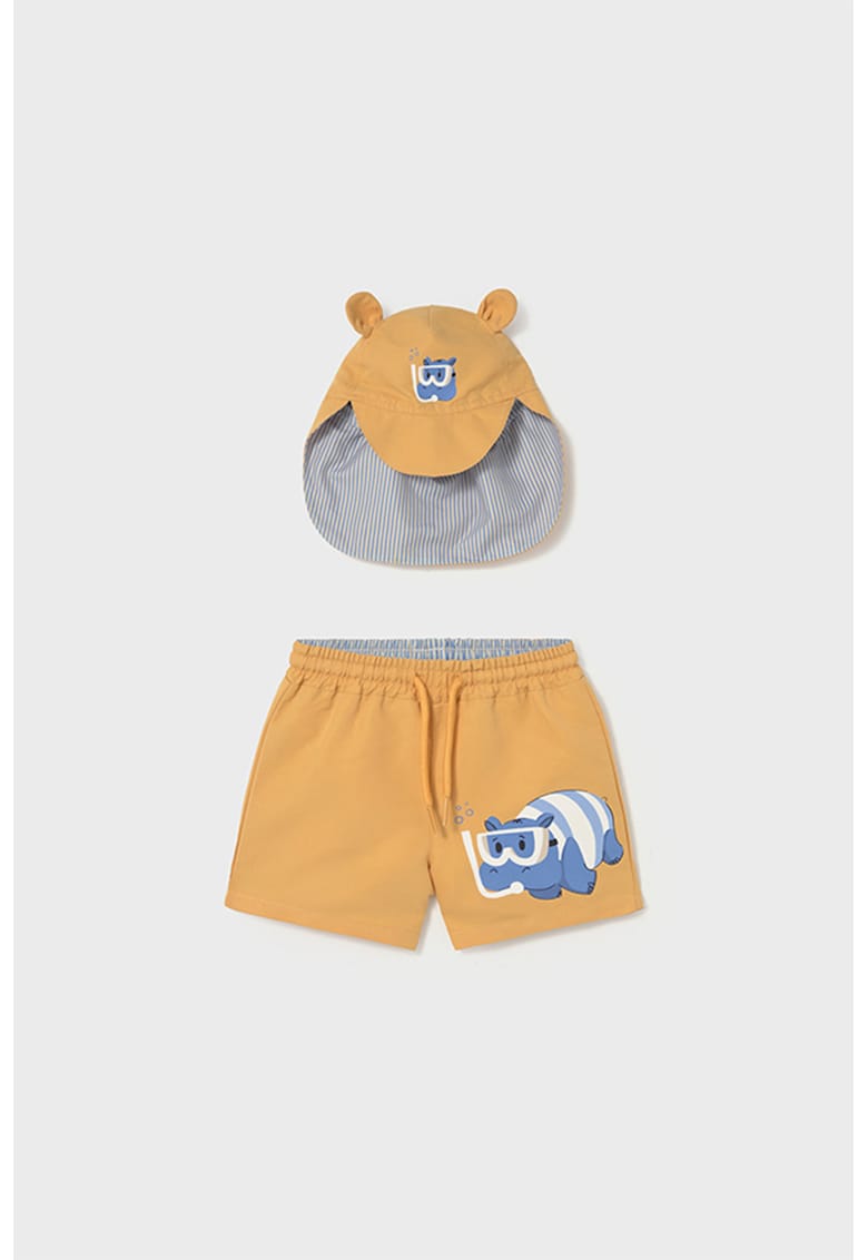 Set de pantaloni scurti de baie si palarie - 2 piese - Portocaliu/Albastru royal