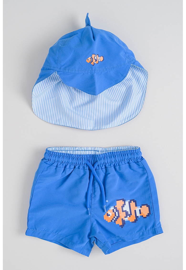 Set de pantaloni scurti de baie si palarie - 2 piese - Albastru titan