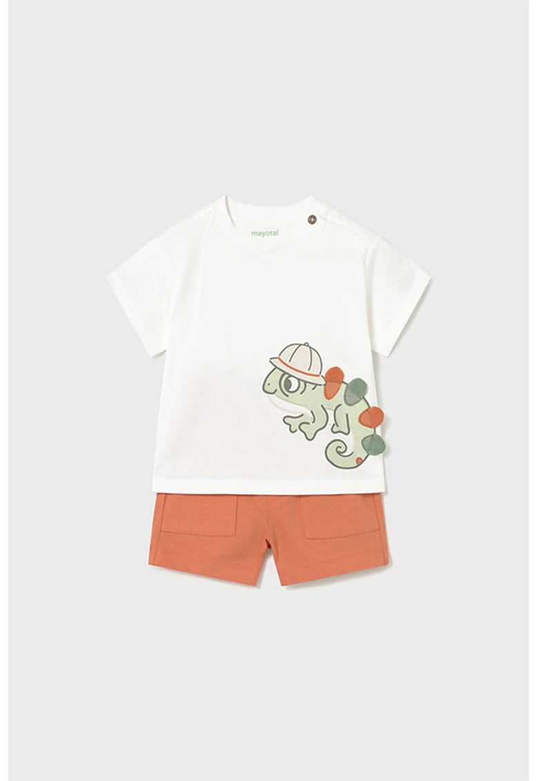 Set de tricou cu imprimeu si pantaloni scurti - 2 piese - Alb - Portocaliu - Portocaliu/Alb murdar
