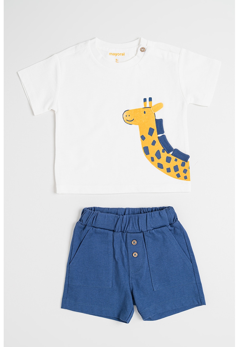 Set de tricou cu imprimeu si pantaloni scurti - 2 piese - Alb/Albastru prafuit