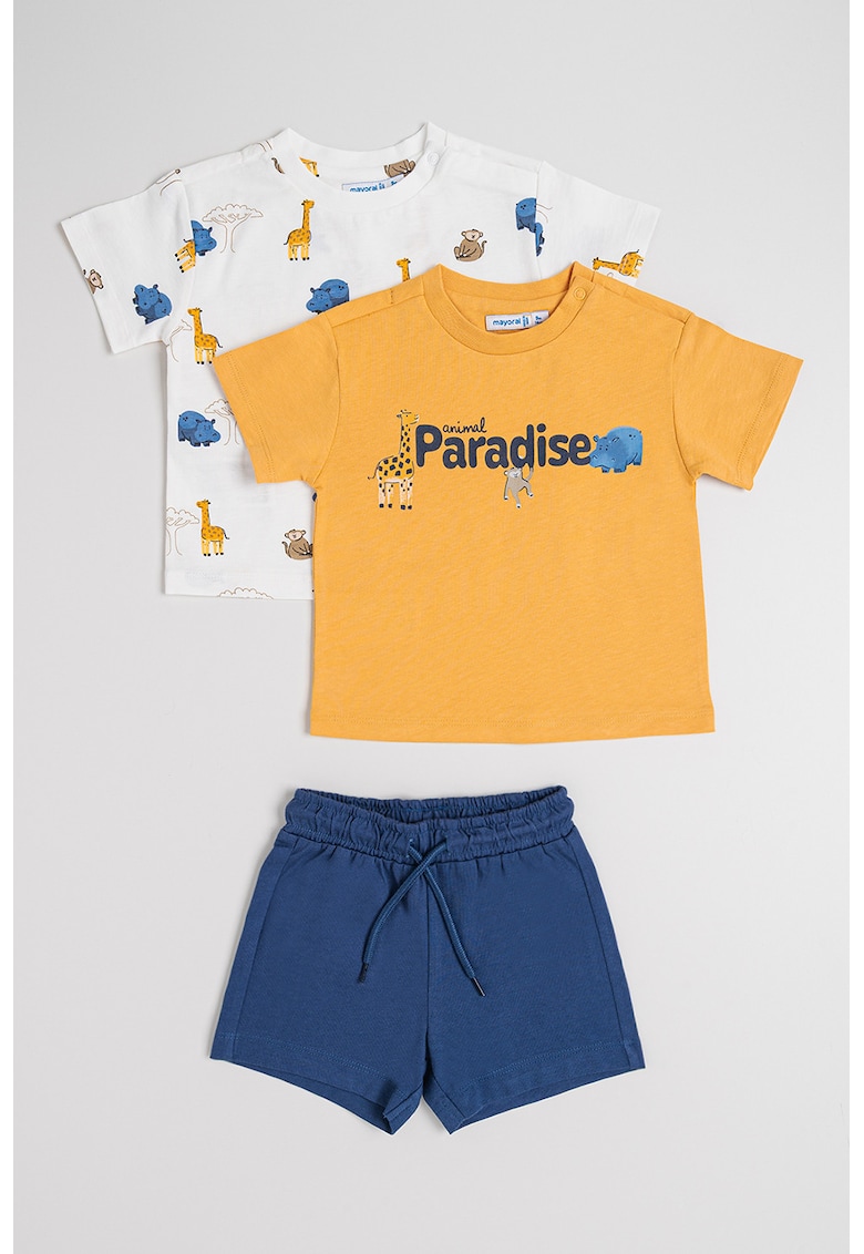 Set de imbracaminte din bumbac - 3 piese - Albastru/Bleumarin/Ocru