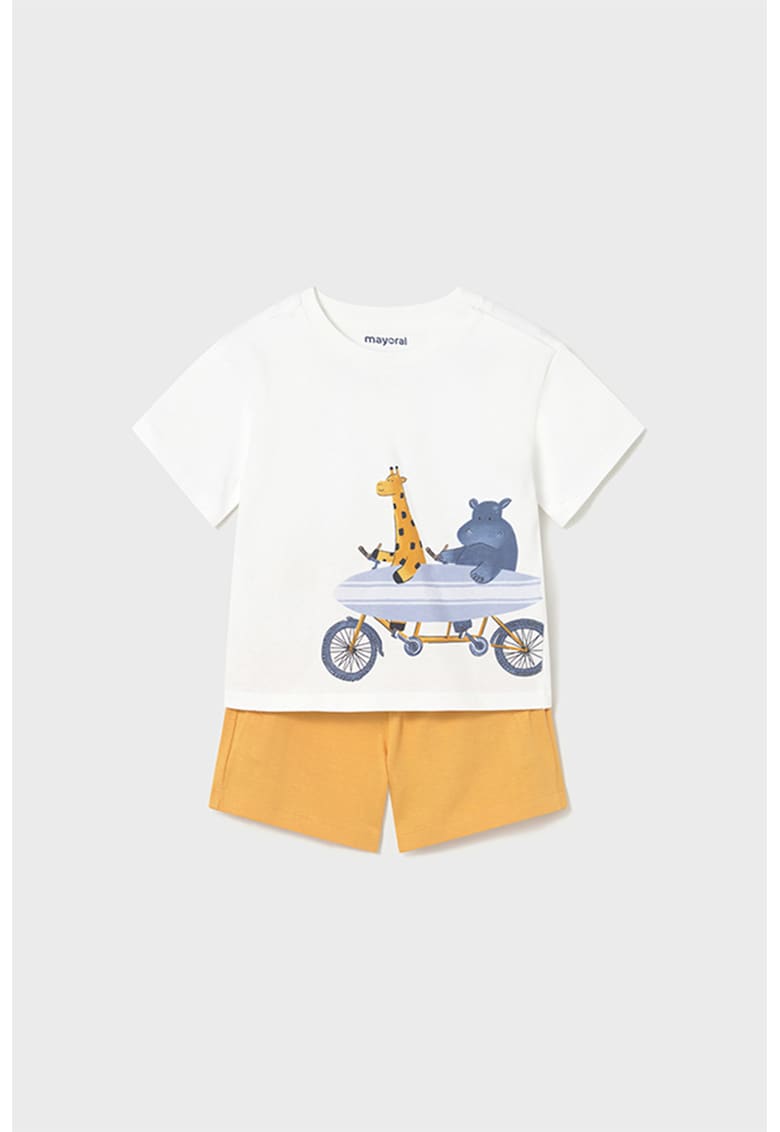 Set de tricou cu imprimeu si pantaloni scurti - 2 piese - Alb - Portocaliu - Alb/Portocaliu pal