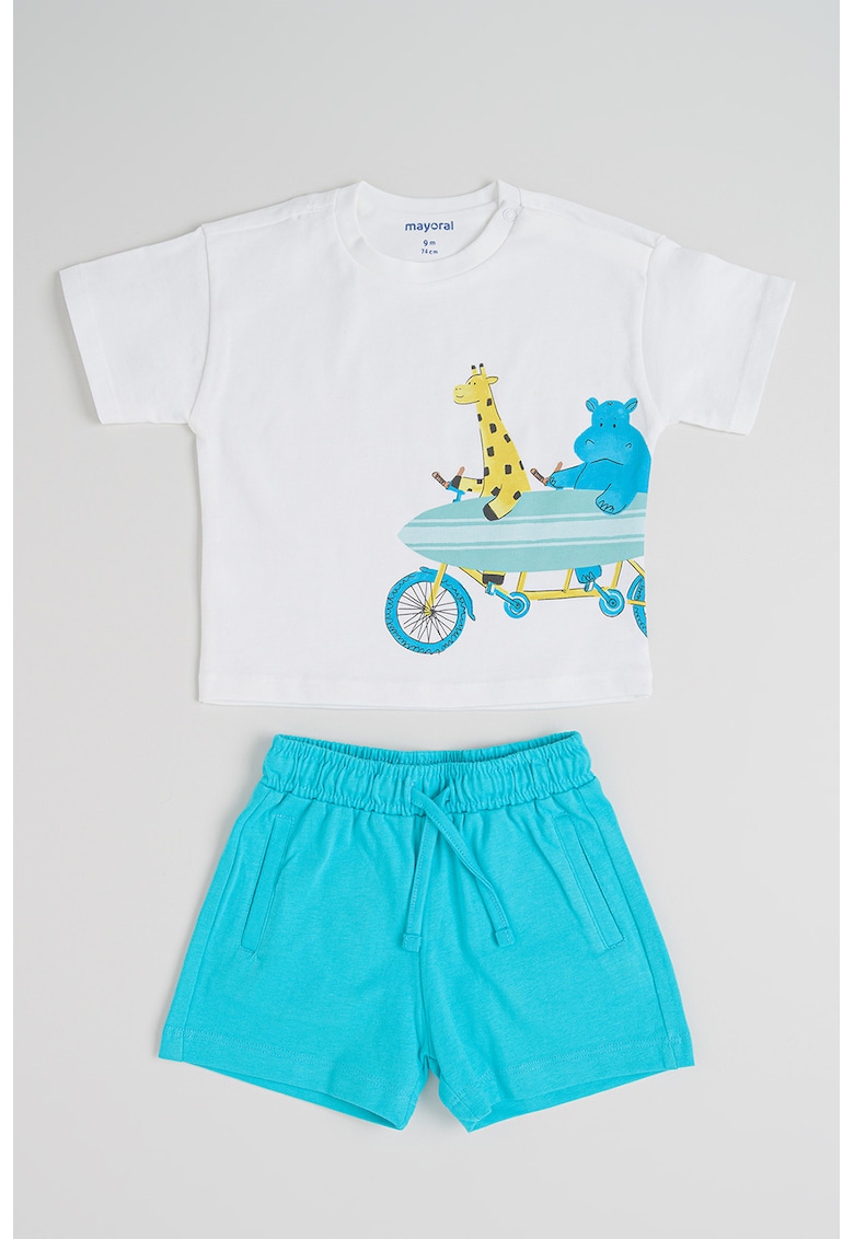 Set de pantaloni scurti si tricou din bumbac Friends - Turcoaz/Alb optic/Galben mustar
