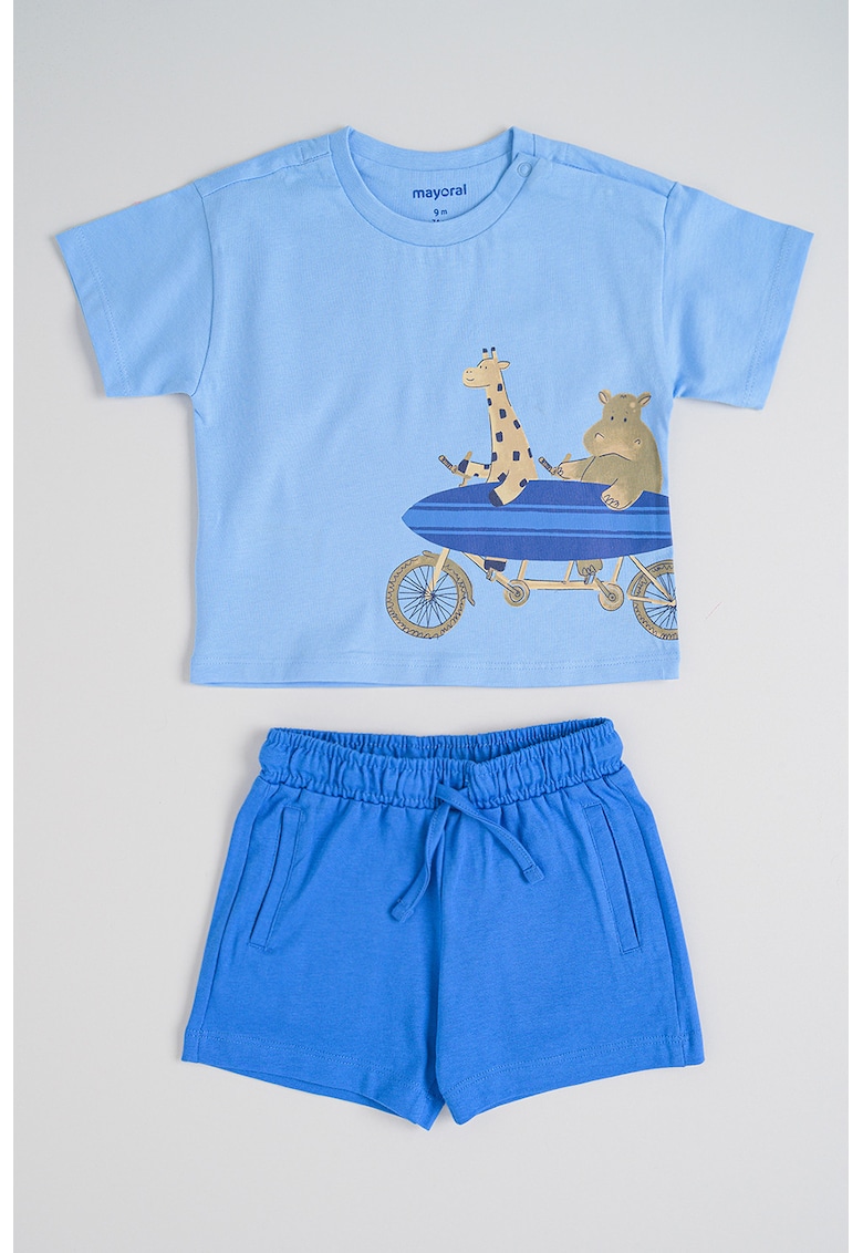 Set de pantaloni scurti si tricou din bumbac Friends - Albastru royal/Albastru deschis
