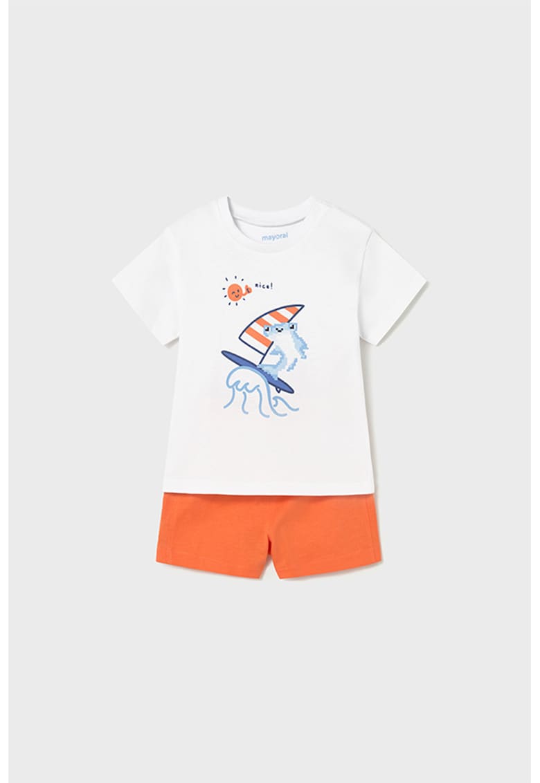 Set de tricou cu decolteu la baza gatului si pantaloni scurti - 2 piese - Portocaliu mandarina/Alb optic