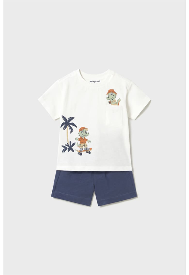 Set de tricou cu decolteu la baza gatului si pantaloni scurti- 2 piese - Alb murdar/Bleumarin