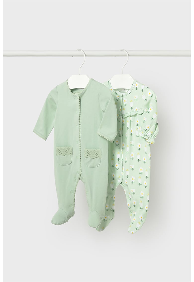 Set de salopeta de pijama cu botosei - 2 piese - Verde pal
