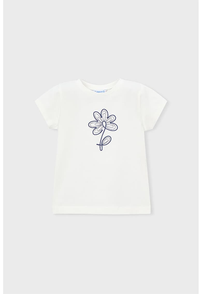 Tricou din amestec de bumbac cu broderie - Alb/Albastru