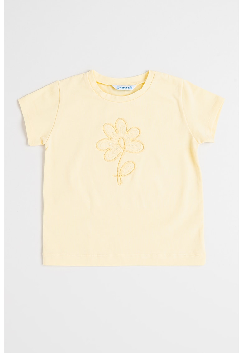 Tricou din amestec de bumbac cu broderie - Galben deschis