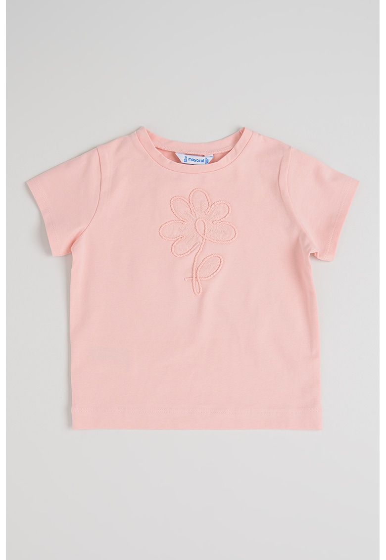 Tricou din amestec de bumbac cu broderie - Roz pastel