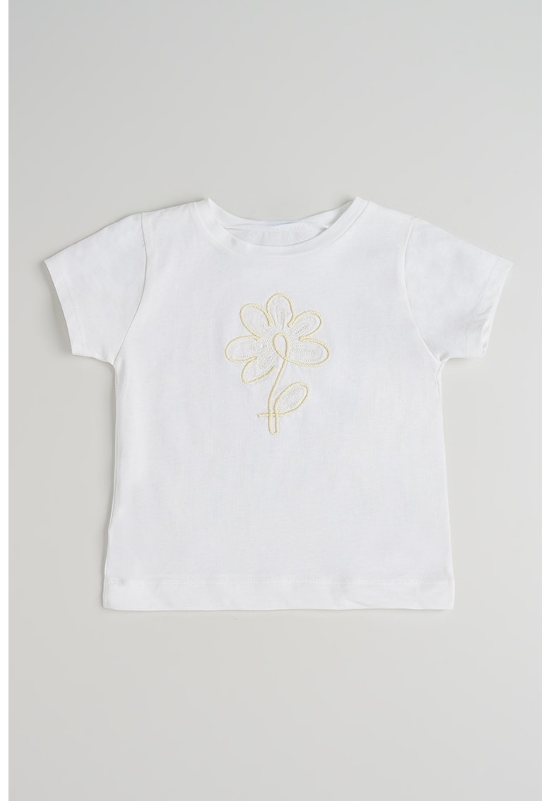 Tricou din amestec de bumbac cu broderie - Alb
