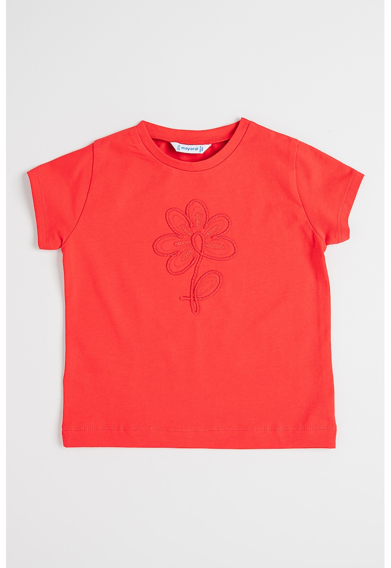 Tricou din amestec de bumbac cu broderie - Rosu
