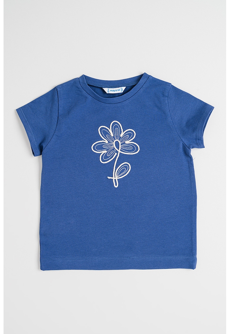 Tricou din amestec de bumbac cu broderie - Albastru petrol