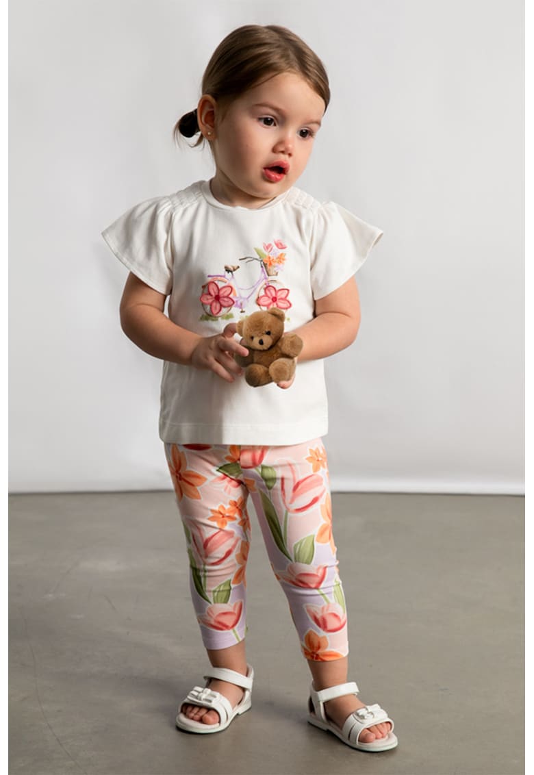 Set de tricou si colanti - Portocaliu pal/Verde pal/Alb murdar