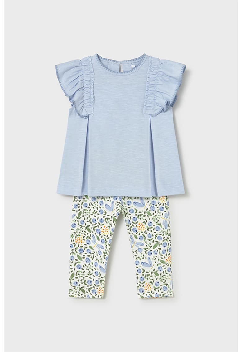 Set de tricou de bumbac si pantaloni - 2 piese - Galben/Albastru lavanda