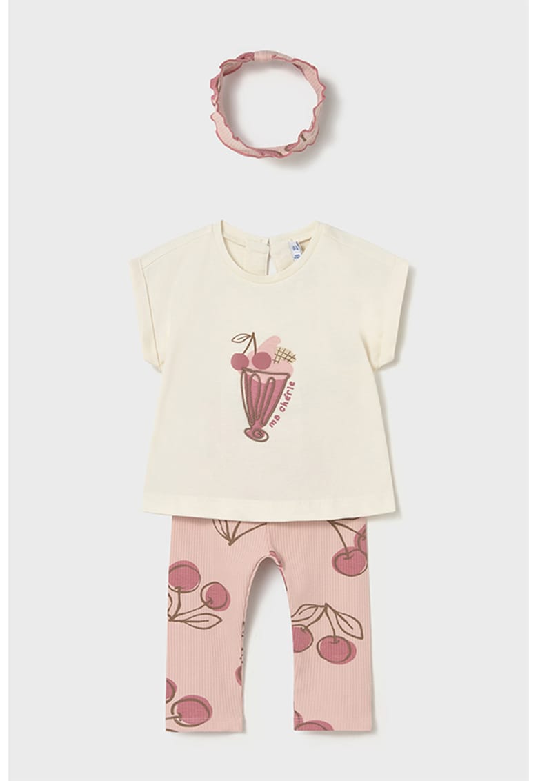 Set de tricou - bentita si colanti- 3 piese - Roz prafuit/Crem